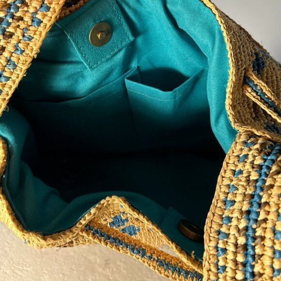 Subtle Luxury Raffia Graphic Natural Woven Tote Bag beach aztec travel southwest - Picture 7 of 8